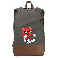 Funny Valentines Day Heart Playing Soccer Boy Girl Cotton Canvas Backpack