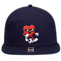 Funny Valentines Day Heart Playing Soccer Boy Girl 7 Panel Mesh Trucker Snapback Hat