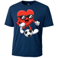 Funny Valentines Day Heart Playing Soccer Boy Girl Cooling Performance Crew T-Shirt