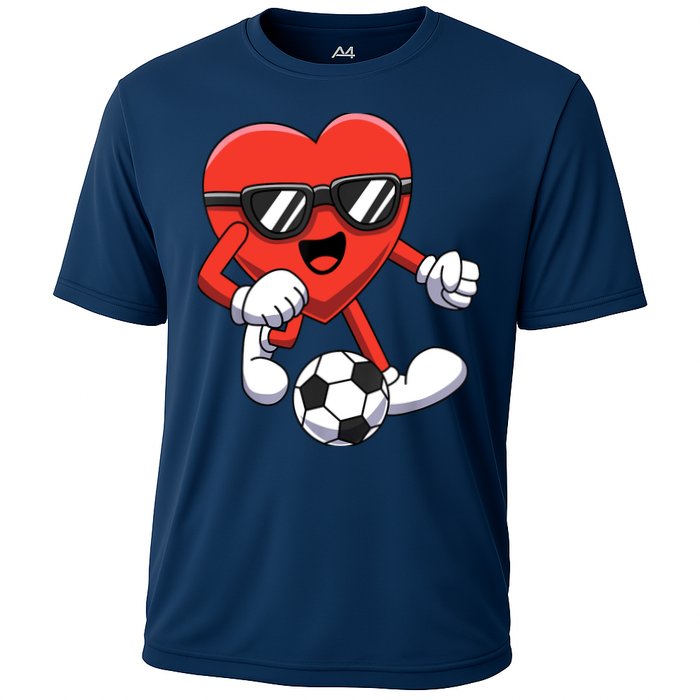 Funny Valentines Day Heart Playing Soccer Boy Girl Cooling Performance Crew T-Shirt