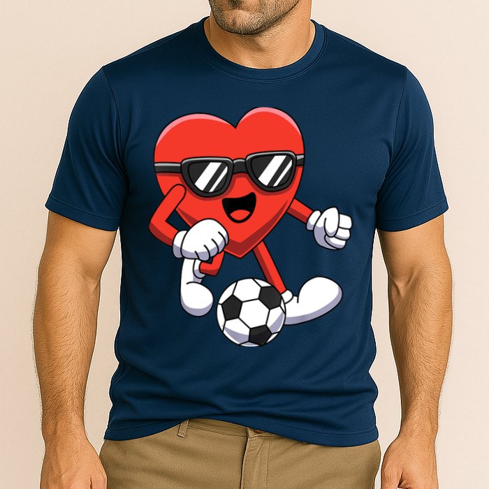 Funny Valentines Day Heart Playing Soccer Boy Girl Cooling Performance Crew T-Shirt