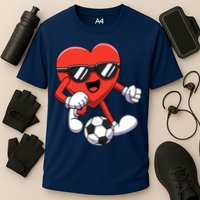 Funny Valentines Day Heart Playing Soccer Boy Girl Cooling Performance Crew T-Shirt