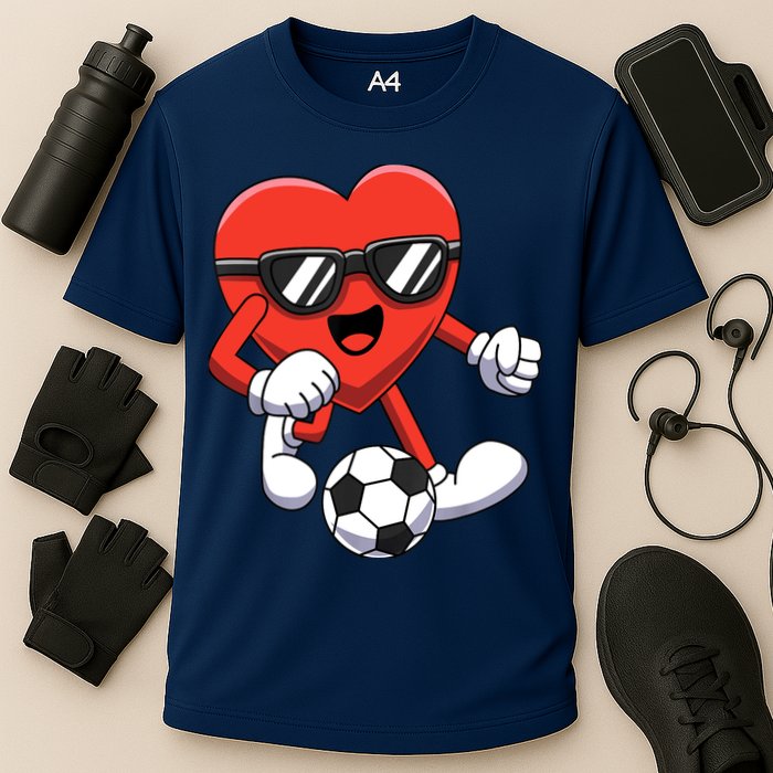 Funny Valentines Day Heart Playing Soccer Boy Girl Cooling Performance Crew T-Shirt