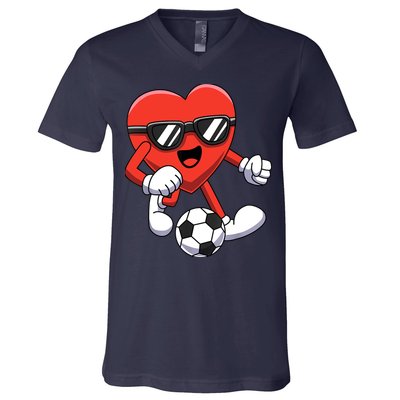 Funny Valentines Day Heart Playing Soccer Boy Girl V-Neck T-Shirt
