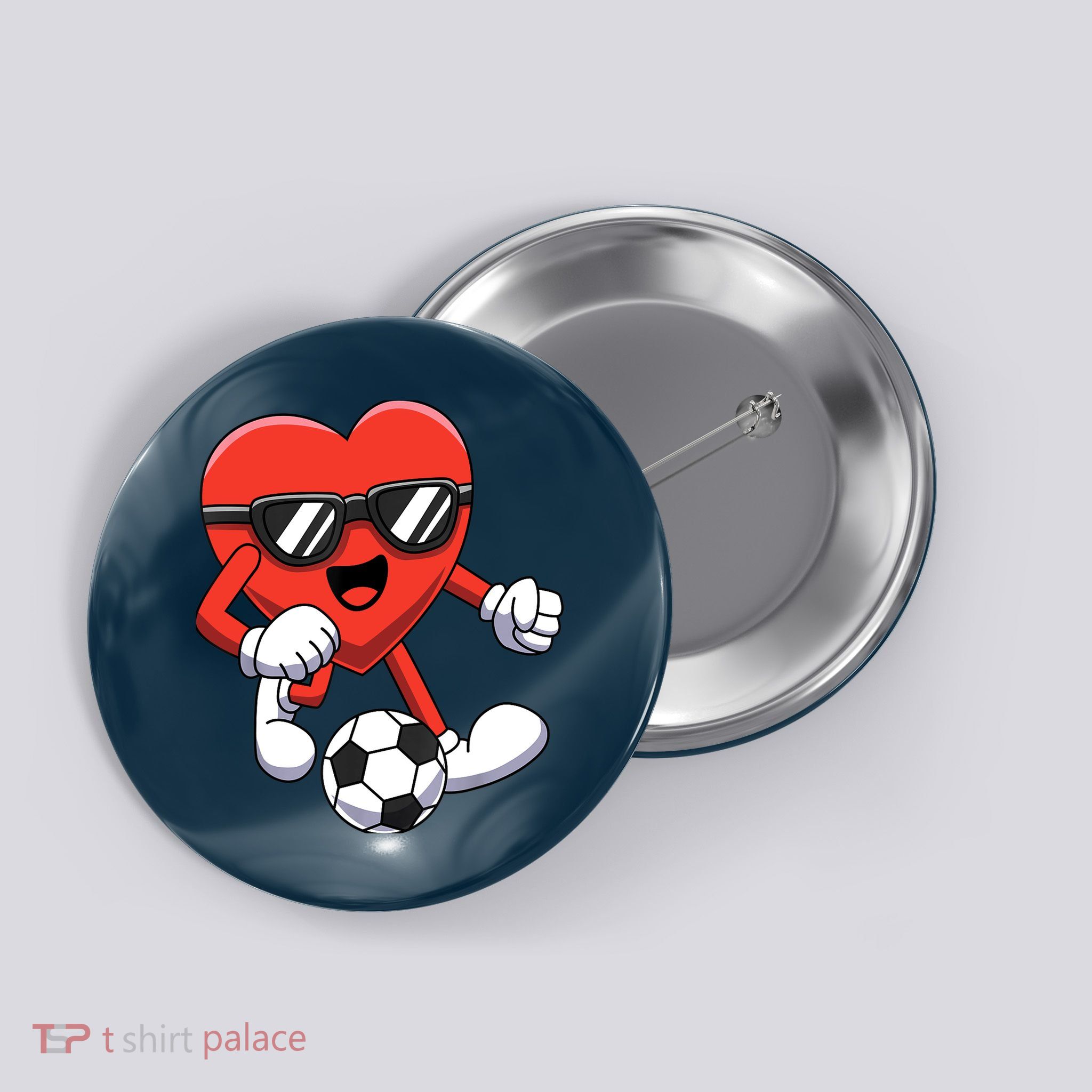 Funny Valentines Day Heart Playing Soccer Boy Girl Button
