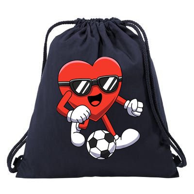 Funny Valentines Day Heart Playing Soccer Boy Girl Drawstring Bag