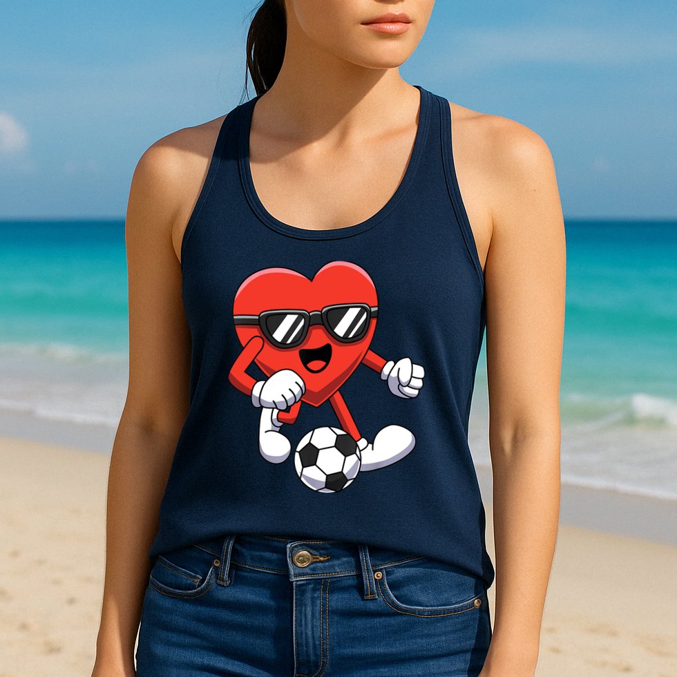 Funny Valentines Day Heart Playing Soccer Boy Girl Womens Tank Top