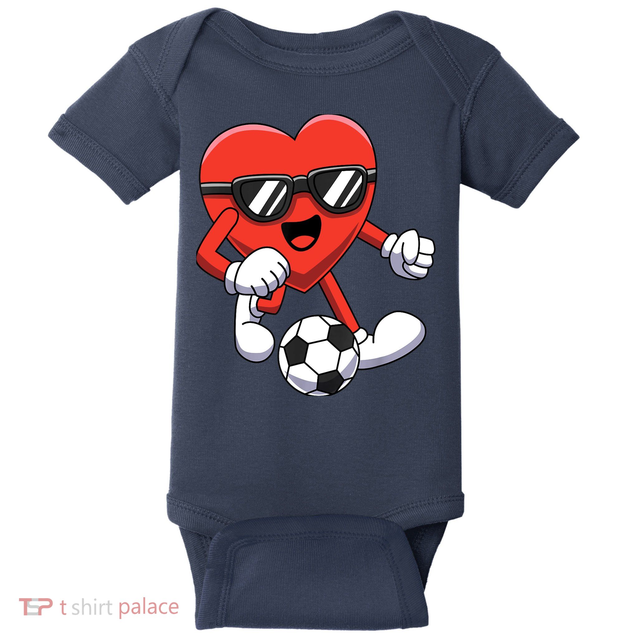 Funny Valentines Day Heart Playing Soccer Boy Girl Baby Bodysuit