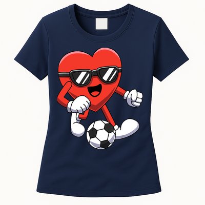 Funny Valentines Day Heart Playing Soccer Boy Girl Womens T-Shirt