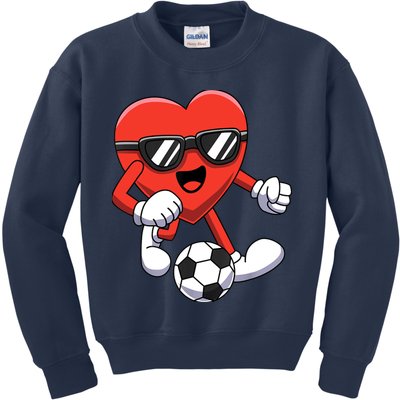 Funny Valentines Day Heart Playing Soccer Boy Girl Kids Sweatshirt