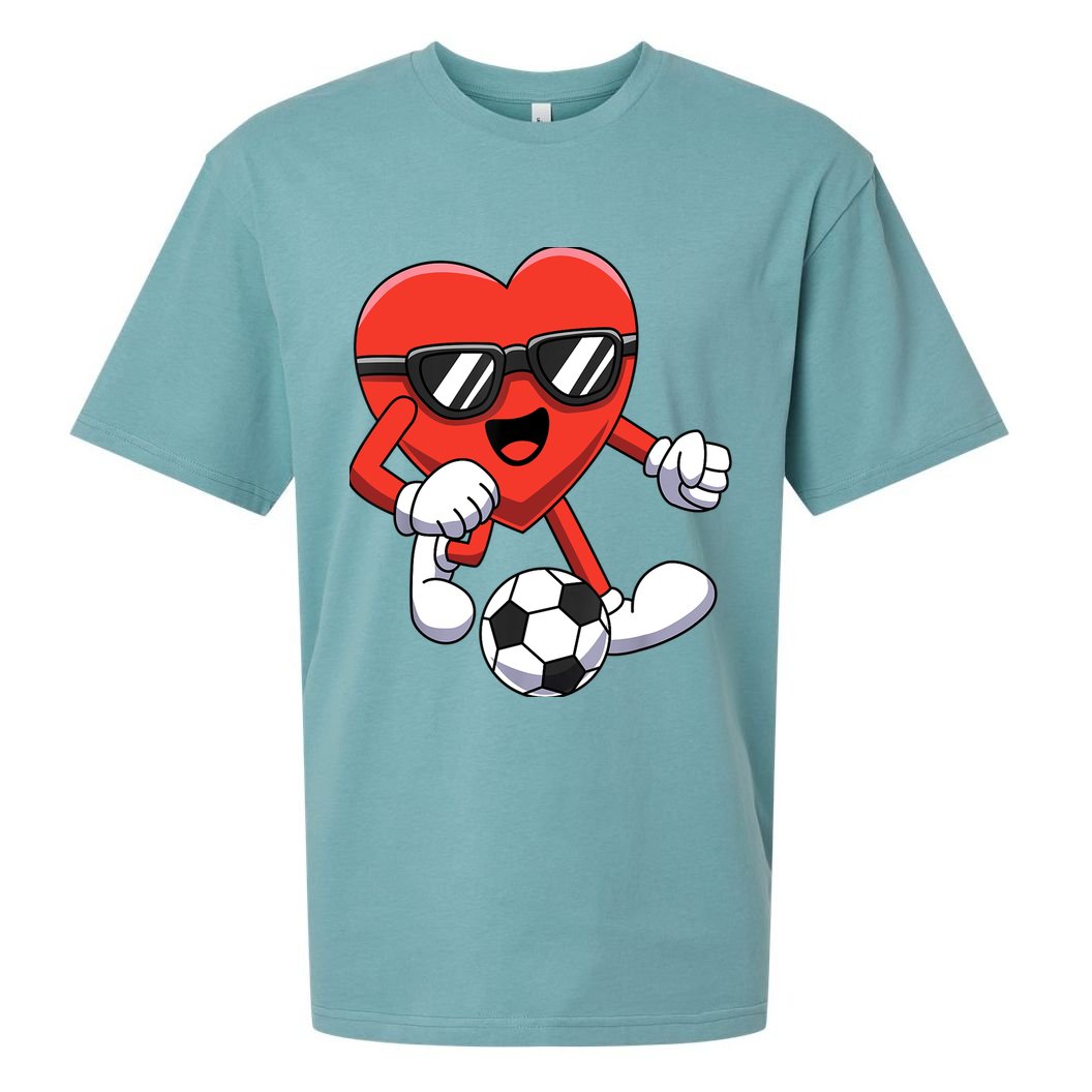 Funny Valentines Day Heart Playing Soccer Boy Girl Sueded Cloud Jersey T-Shirt