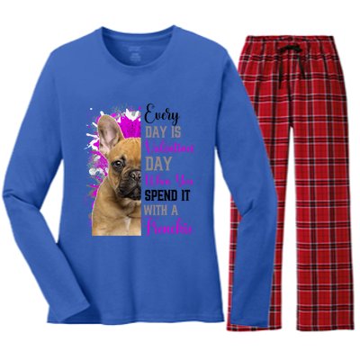 Frenchie Valentines Day Mom Dogs Cute Fun French Bulldog Gift Women's Long Sleeve Flannel Pajama Set 