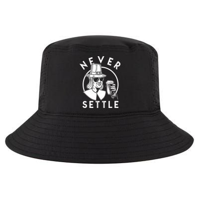 Funny Vintage Drinking Thanksgiving Pilgrim Never Settle Cool Comfort Performance Bucket Hat