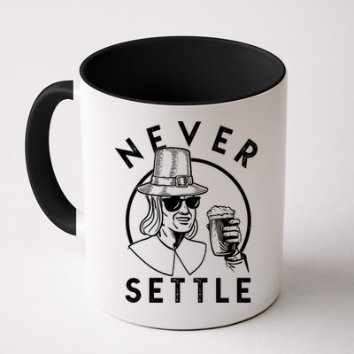 Funny Vintage Drinking Thanksgiving Pilgrim Never Settle Mug