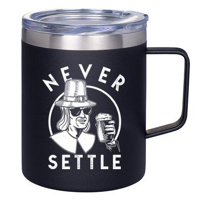 Funny Vintage Drinking Thanksgiving Pilgrim Never Settle 12oz Stainless Steel Coffee Mug