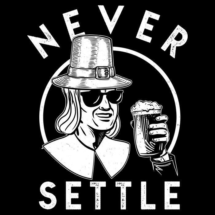 Funny Vintage Drinking Thanksgiving Pilgrim Never Settle Baby Bodysuit