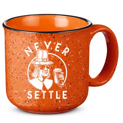 Funny Vintage Drinking Thanksgiving Pilgrim Never Settle 15oz Campfire Ceramic Mug