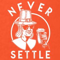Funny Vintage Drinking Thanksgiving Pilgrim Never Settle Premium T-Shirt