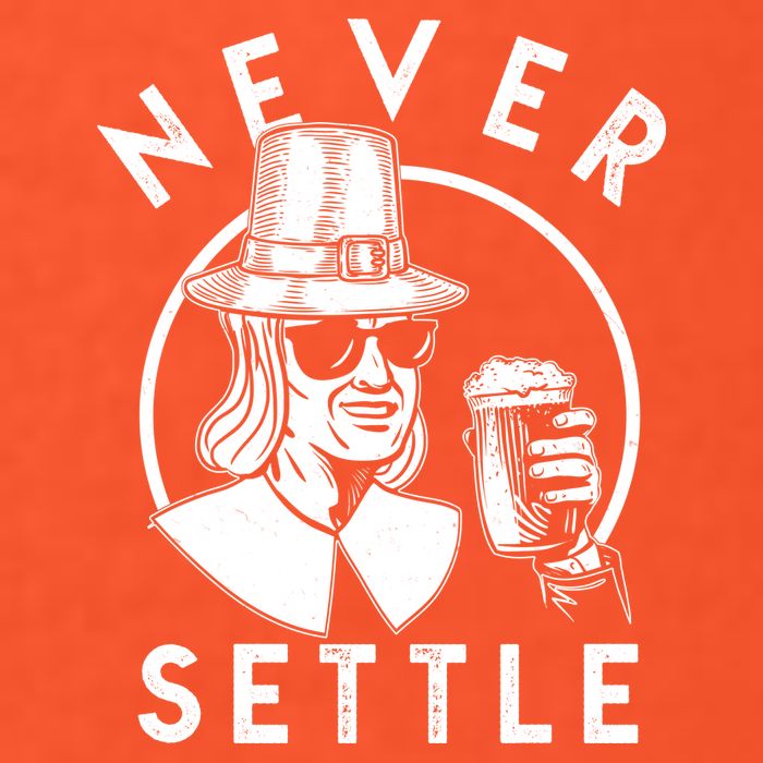 Funny Vintage Drinking Thanksgiving Pilgrim Never Settle Premium T-Shirt