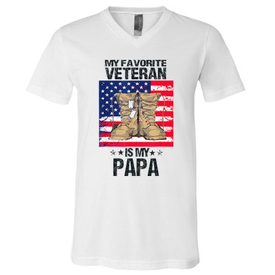 Father Veterans Day My Favorite Veteran Is My Papa V-Neck T-Shirt