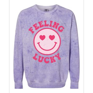 Funny Valentines Day Feeling Lucky Pink Smile Face Trendy Colorblast Crewneck Sweatshirt