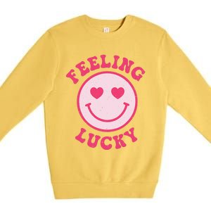 Funny Valentines Day Feeling Lucky Pink Smile Face Trendy Premium Crewneck Sweatshirt