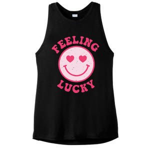 Funny Valentines Day Feeling Lucky Pink Smile Face Trendy Ladies PosiCharge Tri-Blend Wicking Tank