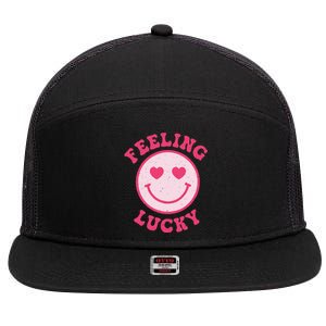 Funny Valentines Day Feeling Lucky Pink Smile Face Trendy 7 Panel Mesh Trucker Snapback Hat