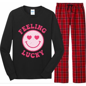 Funny Valentines Day Feeling Lucky Pink Smile Face Trendy Long Sleeve Pajama Set