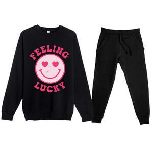 Funny Valentines Day Feeling Lucky Pink Smile Face Trendy Premium Crewneck Sweatsuit Set