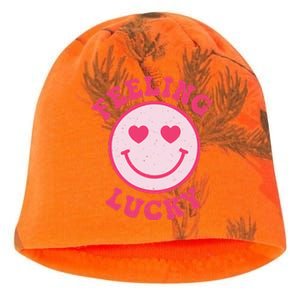 Funny Valentines Day Feeling Lucky Pink Smile Face Trendy Kati - Camo Knit Beanie