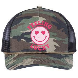 Funny Valentines Day Feeling Lucky Pink Smile Face Trendy Retro Rope Trucker Hat Cap