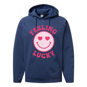 Funny Valentines Day Feeling Lucky Pink Smile Face Trendy Performance Fleece Hoodie