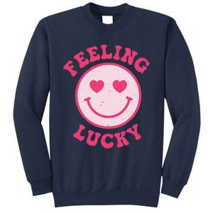 Funny Valentines Day Feeling Lucky Pink Smile Face Trendy Sweatshirt