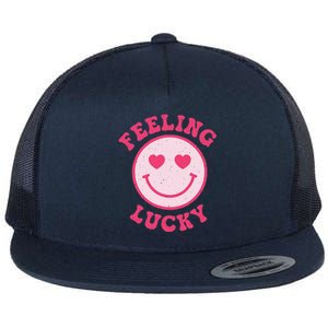 Funny Valentines Day Feeling Lucky Pink Smile Face Trendy Flat Bill Trucker Hat