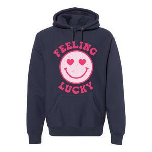 Funny Valentines Day Feeling Lucky Pink Smile Face Trendy Premium Hoodie