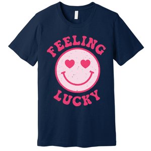 Funny Valentines Day Feeling Lucky Pink Smile Face Trendy Premium T-Shirt