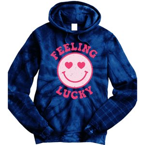 Funny Valentines Day Feeling Lucky Pink Smile Face Trendy Tie Dye Hoodie