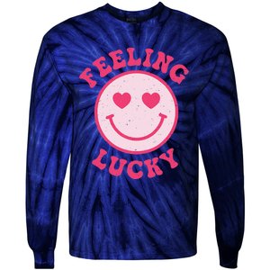 Funny Valentines Day Feeling Lucky Pink Smile Face Trendy Tie-Dye Long Sleeve Shirt