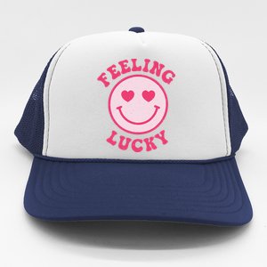 Funny Valentines Day Feeling Lucky Pink Smile Face Trendy Trucker Hat