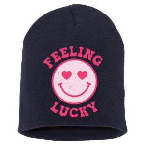 Funny Valentines Day Feeling Lucky Pink Smile Face Trendy Short Acrylic Beanie