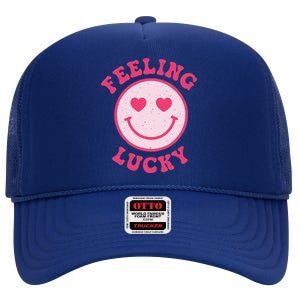 Funny Valentines Day Feeling Lucky Pink Smile Face Trendy High Crown Mesh Back Trucker Hat