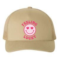 Funny Valentines Day Feeling Lucky Pink Smile Face Trendy Yupoong Adult 5-Panel Trucker Hat