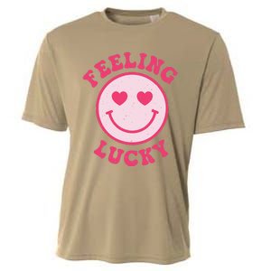 Funny Valentines Day Feeling Lucky Pink Smile Face Trendy Cooling Performance Crew T-Shirt