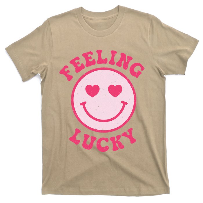 Funny Valentines Day Feeling Lucky Pink Smile Face Trendy T-Shirt