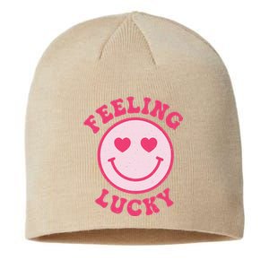 Funny Valentines Day Feeling Lucky Pink Smile Face Trendy Sustainable Beanie