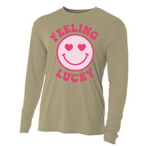 Funny Valentines Day Feeling Lucky Pink Smile Face Trendy Cooling Performance Long Sleeve Crew