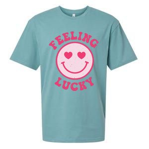 Funny Valentines Day Feeling Lucky Pink Smile Face Trendy Sueded Cloud Jersey T-Shirt