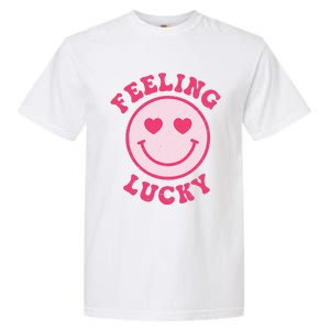 Funny Valentines Day Feeling Lucky Pink Smile Face Trendy Garment-Dyed Heavyweight T-Shirt