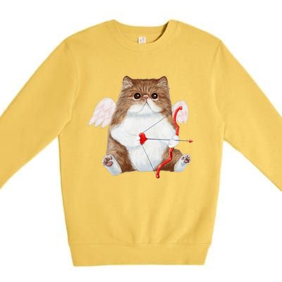 Funny Valentines Day Cat Cupid Heart Persian Kitty Cherub Premium Crewneck Sweatshirt